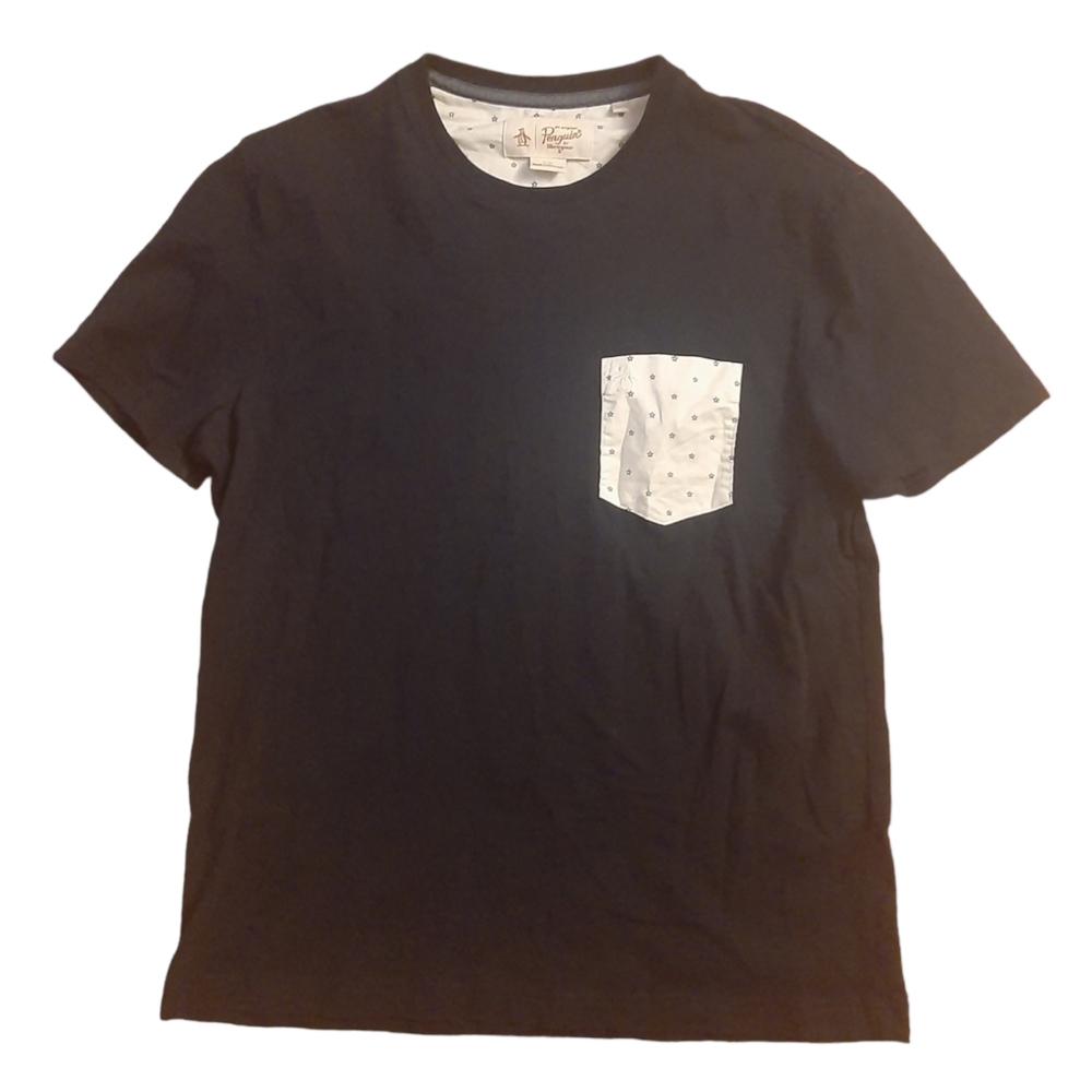 Original Penguin T Shirt Mens L Navy Blue Pocket Tee Cotton